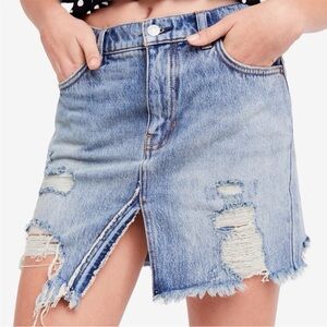 We The Free by Free People Harvest Bell Denim Mini Skirt Distressed 24 Waist